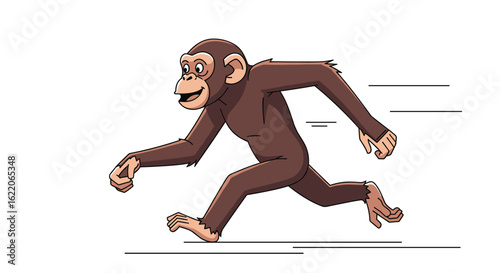 Animated monkey running quickly across a white background showing motion with speed lines and a playful expression