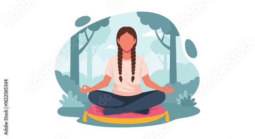 Woman meditating in nature: Illustration perfect for wellness websites, yoga studios, or mindfulness apps.