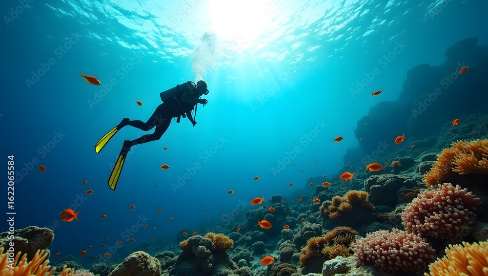 Fototapeta premium scuba diver and coral reef