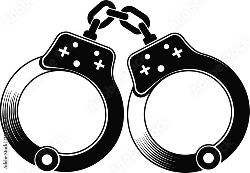 Vintage style illustration of metal handcuffs linked together