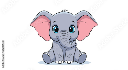 Adorable baby elephant sitting with big blue eyes and pink ears a cute cartoon animal illustration
