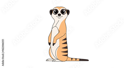A cute meerkat standing guard in a desert landscape looking vigilantly around for danger while keeping its family safe