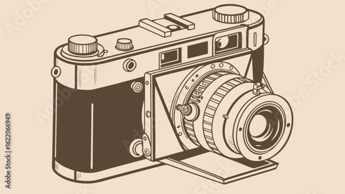 Vintage camera illustration isolated on white background, showcasing retro photographic equipment and classic design elements for photography enthusiasts and collectors