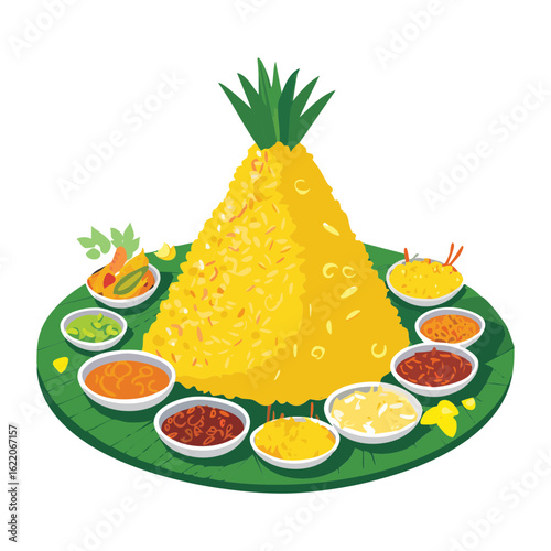  Traditional Yellow Rice with Festive Accompaniments - Vector Illustration