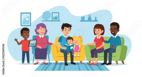 Happy multigenerational family spending time together at home, perfect for family, togetherness, and generational concepts.