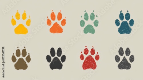 Colorful Paw Print Patterns in Various Shades on Neutral Background