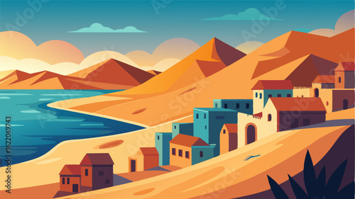 Sunkissed sand dunes stretch along the shoreline framing a sleepy fishing village. The sound of crashing waves echoes through the quiet streets as locals lean out their window