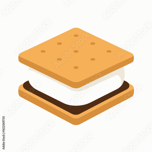 A delicious smores dessert with chocolate and marshmallow filling between graham crackers on white background