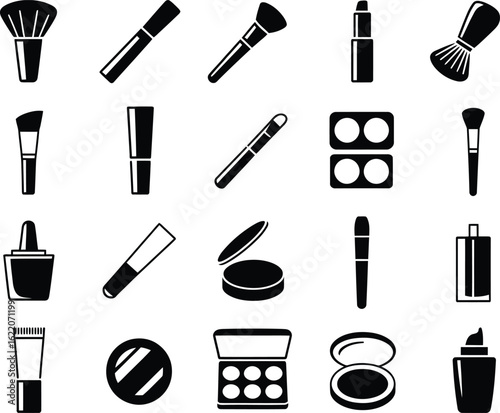 Collection of cosmetic makeup tools and products icons