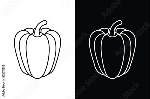 Simple Bell Pepper Icon. Clean Line Drawing with Shiny Highlights