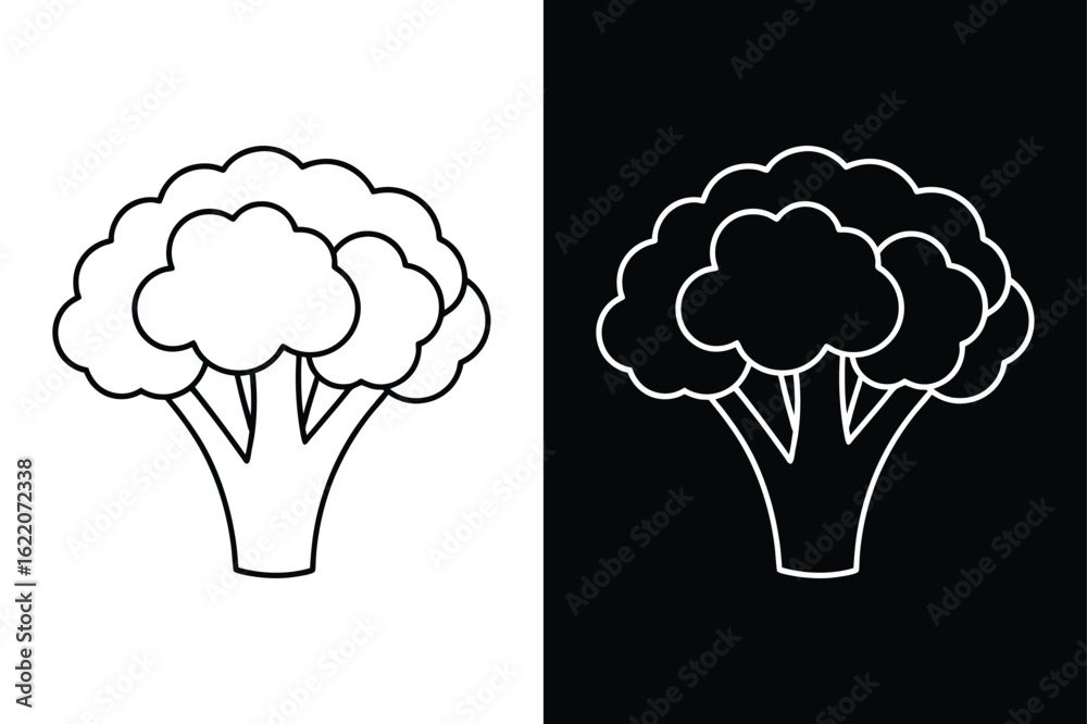 Flat Broccoli line Icon Design. Modern line Art in Black and White Flat Broccoli line Icon Design. Modern line Art in Black and White