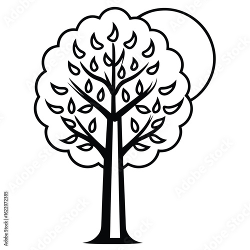  Stylized Tree Silhouette With Sun Behind Its Branches 