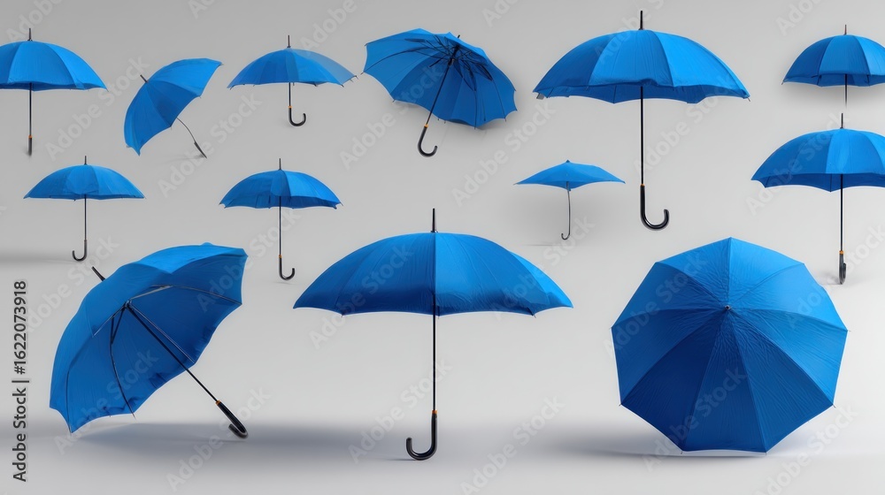Obraz premium Various blue umbrellas in different positions