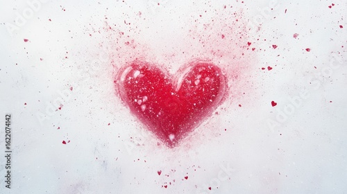Red Heart Shape with Colorful Splashes and Heart Confetti Background