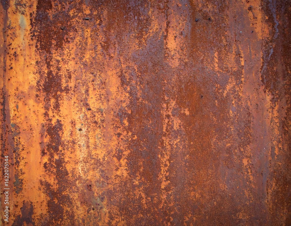 Grungy texture of an old rusty metal wall with peeling brown paint and corrosion on a weathered steel surface Grungy texture of an old rusty metal wall with peeling brown paint and corrosion on a weathered steel surface