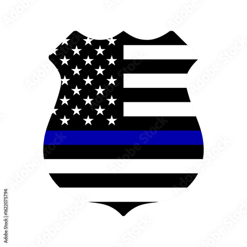 Police badge icon with United States flag Thin Blue Line