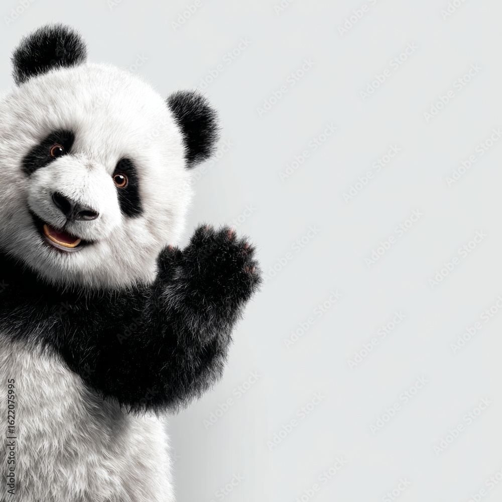 Obraz premium Cute Panda Smiling with Joy Against a Simple Background