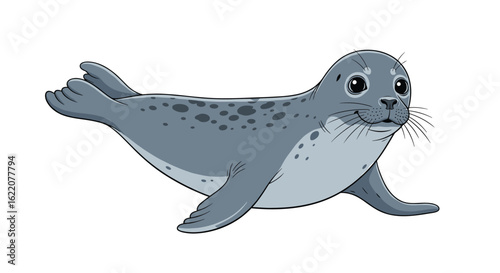 Adorable gray seal floats gracefully through clear blue ocean waters on a sunny day