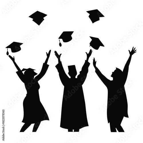 Wallpaper Mural Silhouettes of graduates celebrating with caps in the air graduation celebration Torontodigital.ca