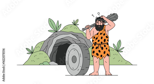 Caveman discovers the wheel a monumental early invention changing human history forever