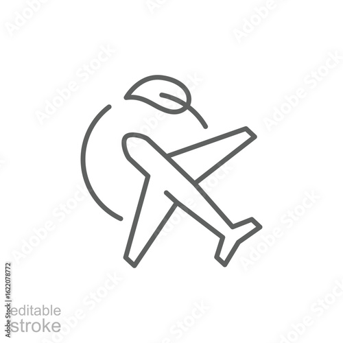 Electric Plane Icon, Green Aviation, Eco Friendly Aircraft, Line Style, Renewable Energy Flight. Editable stroke
