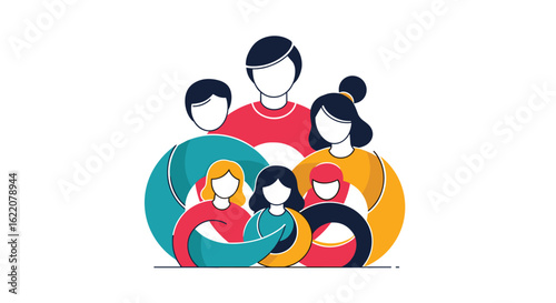 Diverse group of people united together embracing community and belonging in a modern design style