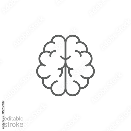 Human Brain Icon, Central Nervous System Symbol, Clean Line Simple Style. Editable stroke