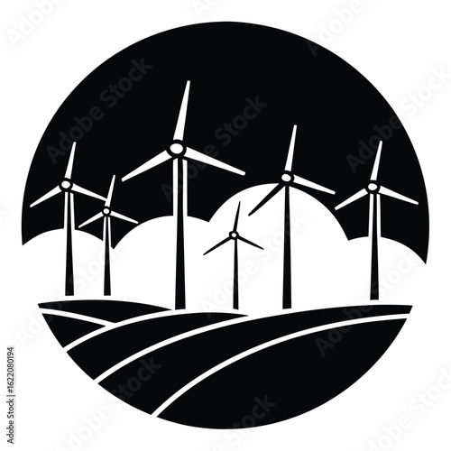 Wind turbines in rolling hills under dark sky landscape renewable energy