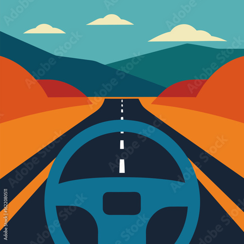 View of the road from the car interior vector landscape background.