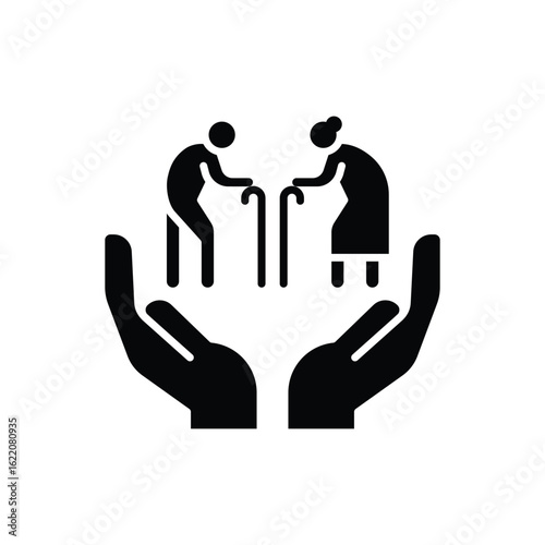 Elder Care Glyph Icon, Senior Support and Caregiver Symbol in Home Environment