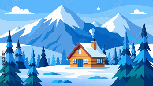 Surrounded by a pristine winter wonderland the chalet stands tall amidst a sea of evergreens.