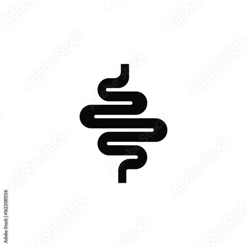 Intestines Glyph Icon, Human Digestive Tract Symbol in Solid Medical Design