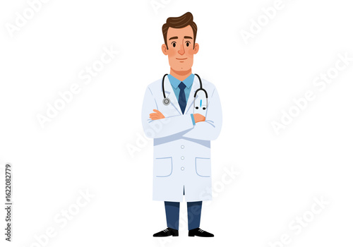 Confident male doctor with stethoscope ready to provide expert medical care and professional healthcare solutions