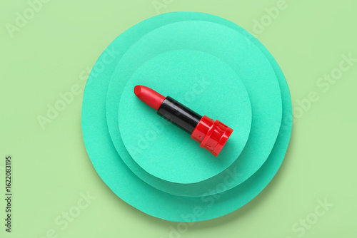 Red lipstick on layered gre...