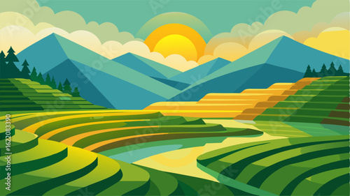 The changing seasons are reflected in the rice terraces with the fields taking on different shades of green depending on the time of year.