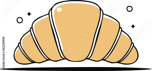 Minimalist Croissant Outlined Icon Vector Illustration.orange color, pastry dough, serving food and drinks, simplicity, sparse, cut out, computer graphic, illustration, morning, outline, butter, 