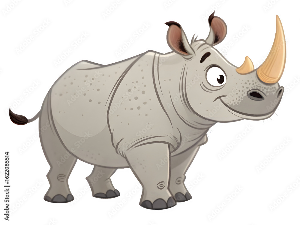 Fototapeta premium Cute cartoon rhinoceros standing with a happy expression