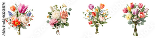 Wallpaper Mural Watercolor Floral Bouquets Set: Spring Flowers Collection Torontodigital.ca