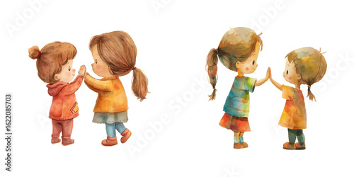 child giving a highfive watercolor vector illustration
