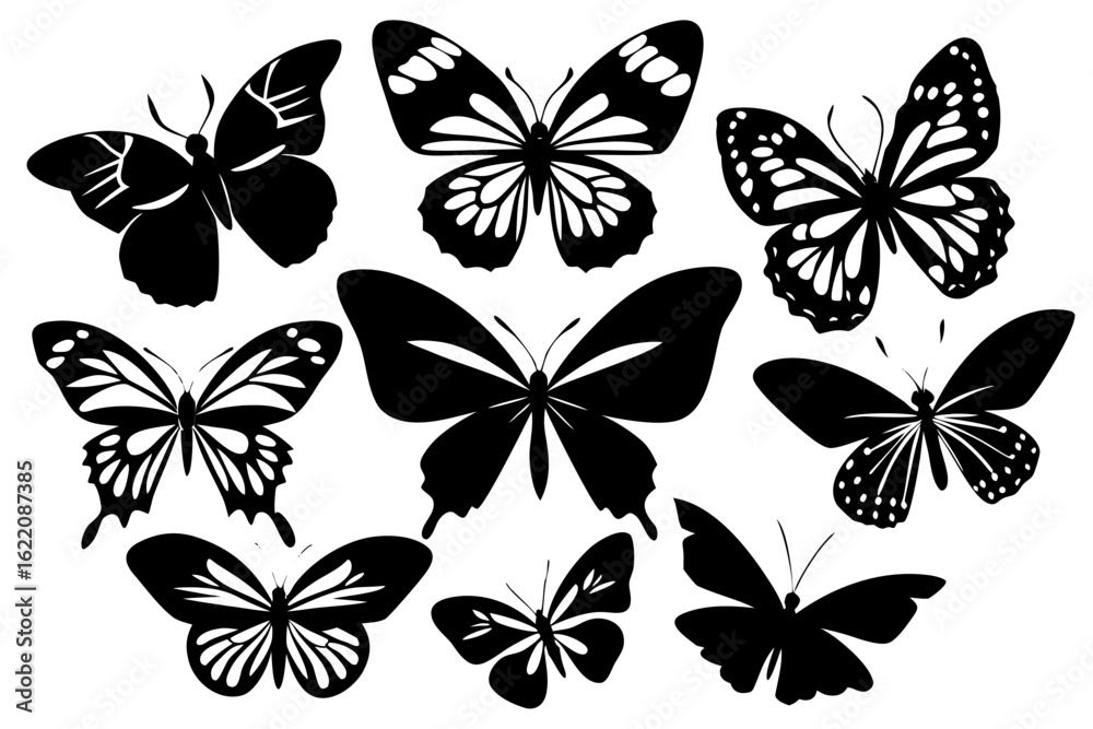 Fototapeta premium Vector art of silhouette of set of butterflies