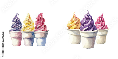 frozen yogurt watercolor vector illustration