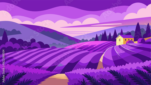 The gentle slope of the land is covered in a sea of vibrant purple a countryside paradise for lavender lovers.