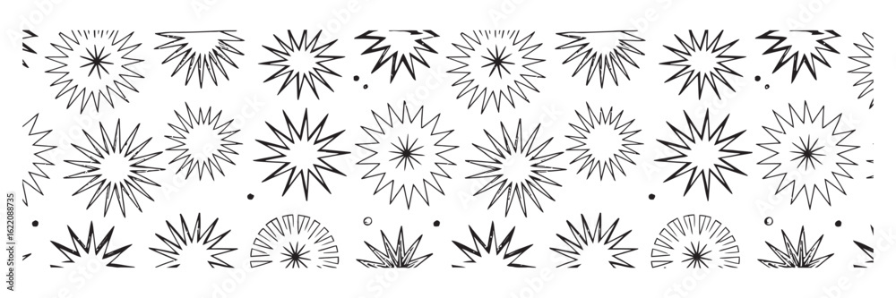 Obraz premium Black comic-style sparkle line vectors including burst effects and dynamic radial patterns. Ideal for adding energetic decorative elements to comics, illustrations, and graphic design projects