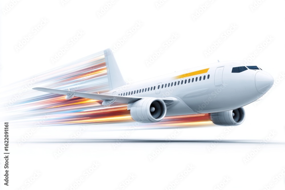Fototapeta premium Airplane in Motion with Dynamic Lines Conveying Speed and Travel