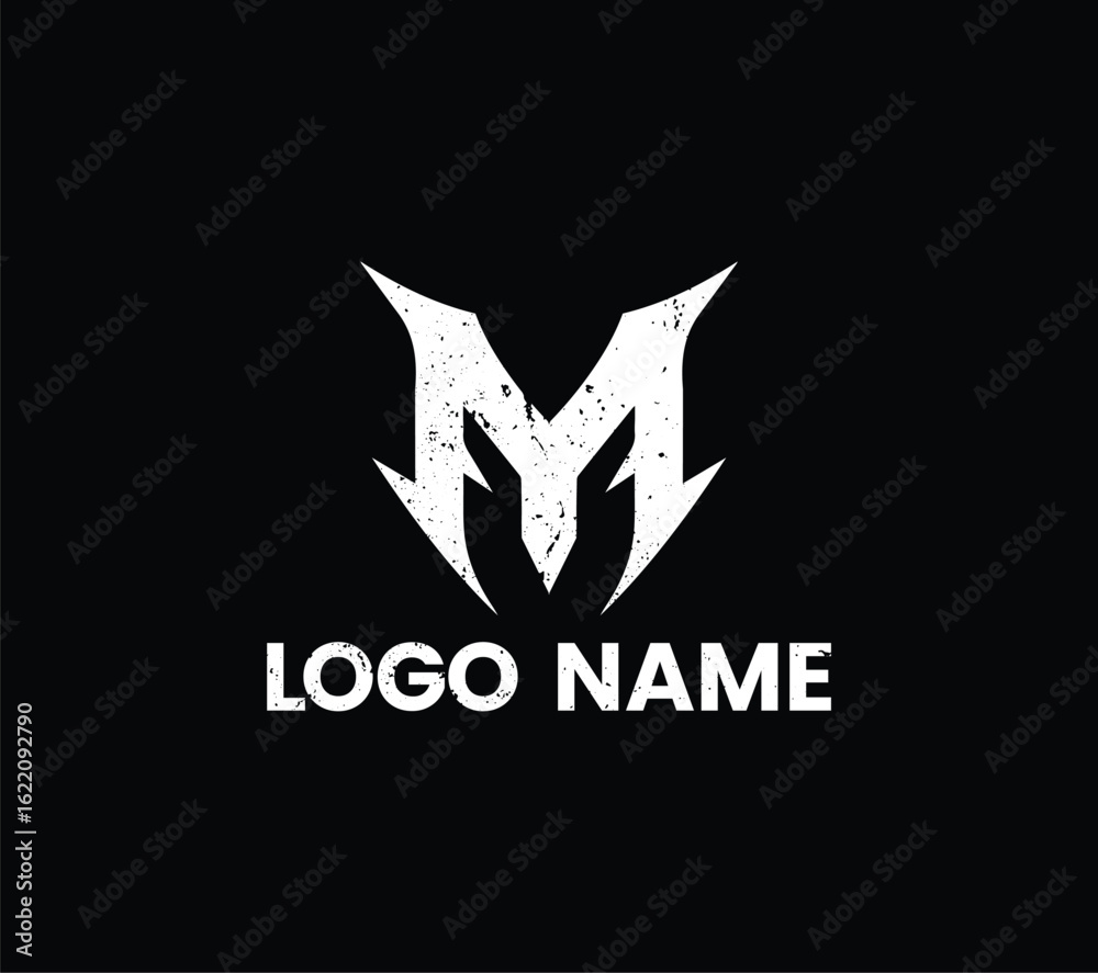 Obraz premium Grunge Letter M Logo with Sharp Abstract Arrows – Vector Design