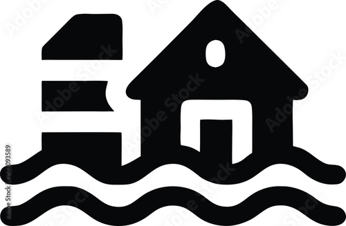 Flooded house and lighthouse icon