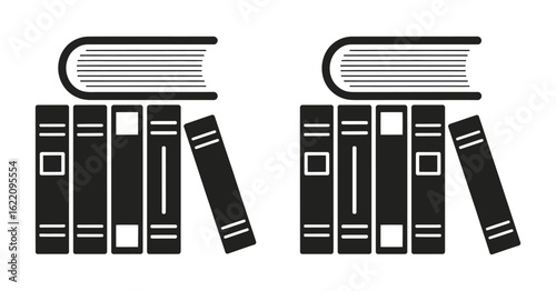 Black book silhouettes in organized groups placed on shelf symbolizing literature, education, learning, and knowledge concepts
