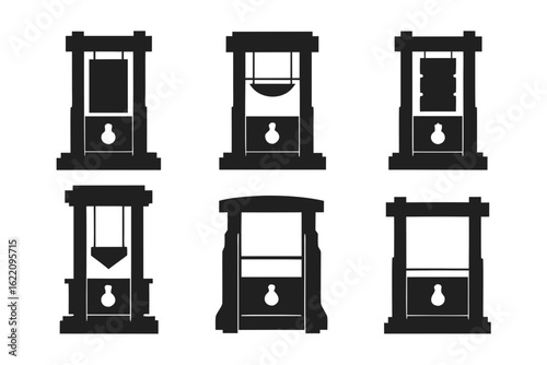 set of Guillotine vector silhouette illustration isolated on white background
