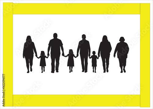 Silhouette of a Multi Generational Family Walking Together Representing Love Support and Unity Across Generations in a Minimalist Graphic Design