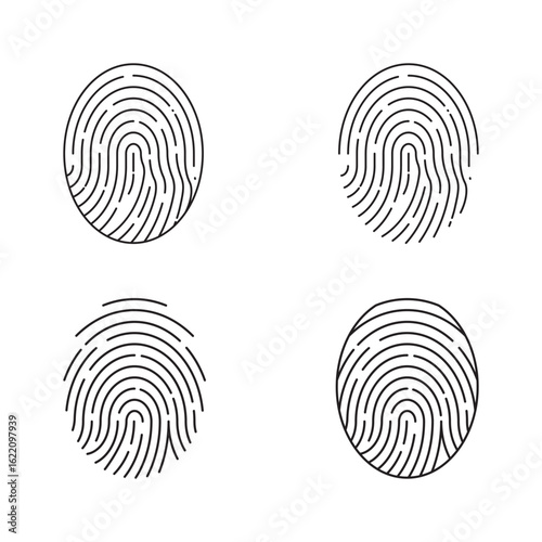 Classic Fingerprint Icon Set, Detailed Biometric Illustrations